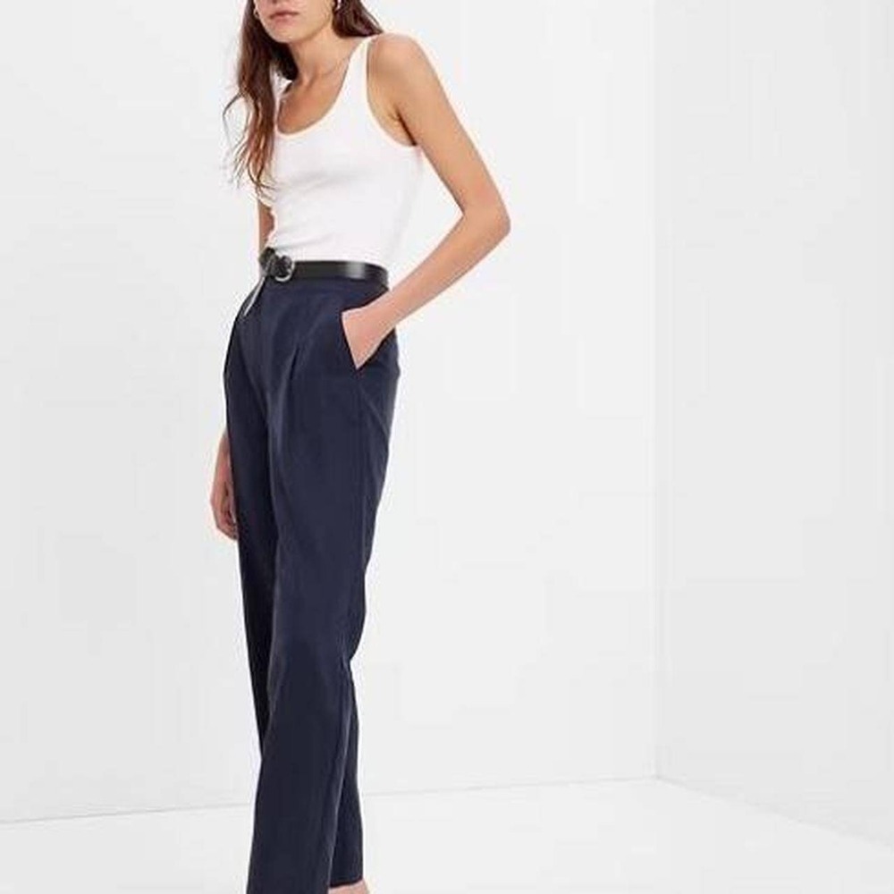 GAP Softsuit Trouser Women 6 Navy NWT Pleated Wide Leg Tencel Lyocell Pants